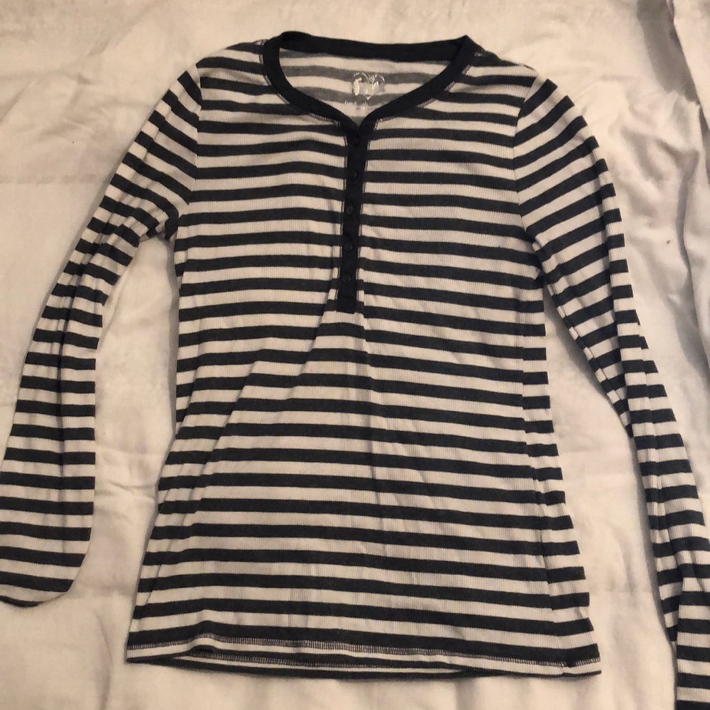Grey and white striped long sleeve shirt